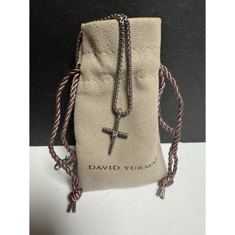 David Yurman Sterling Silver Petite Cable Cross Diamond Necklace 16 Inch